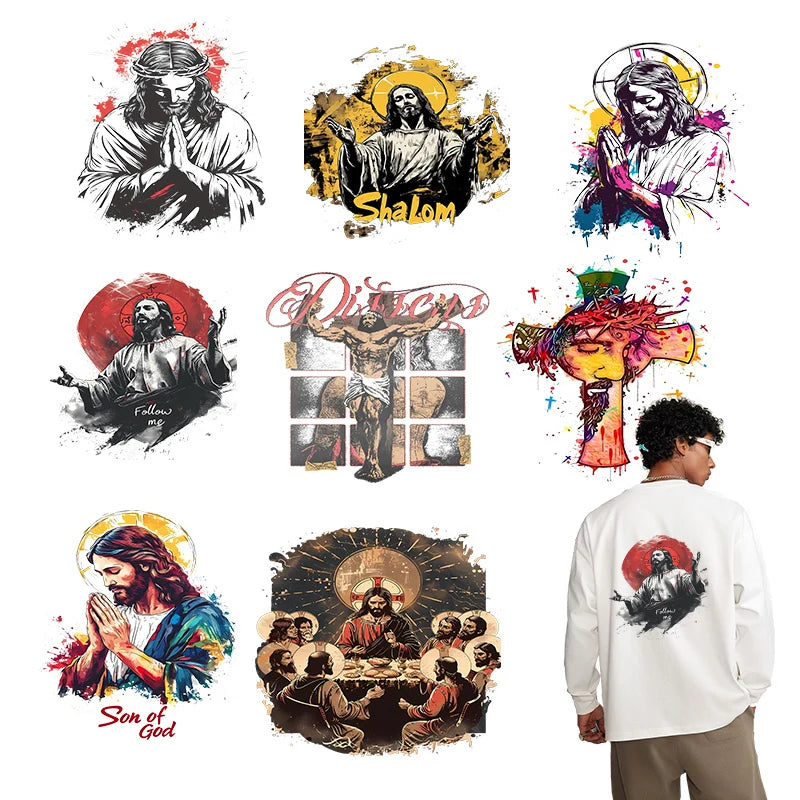 25cm Jesus Prayer Love Heat Transfer Stickers Iron On T-shirt and Canvas Bag DIY Decoration Christian Clothing