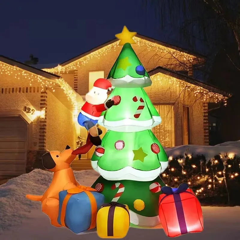 Christmas Tree Inflatable Model 7FT Dog Santa Claus LED Light Xmas Inflatable Decoration Gift Outdoor Indoor Party Yard Prop