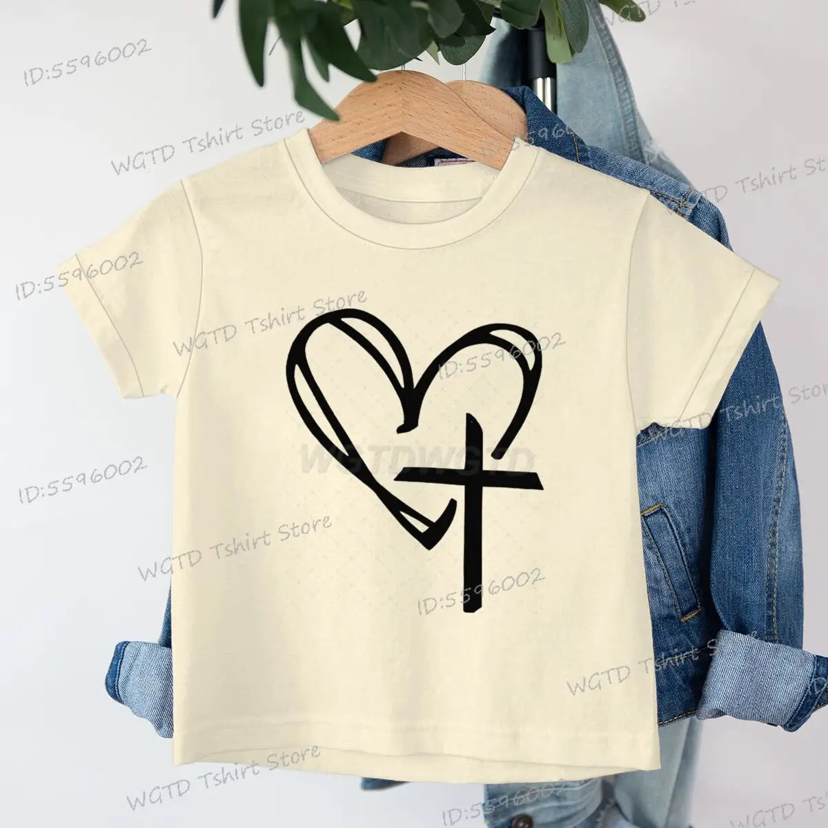 Children's Clothing Christian Heart Cross Glowing T-shirt Jesus Heart Cross Clothes Child Girl Boy Luminous Harajuku Kids Tops