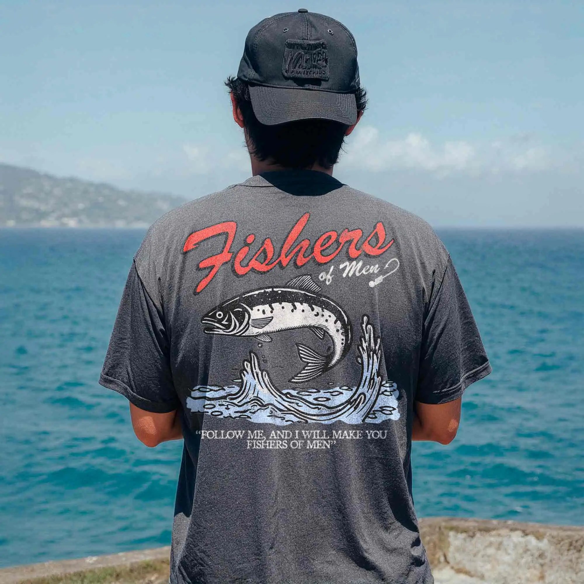 Fishers of Men Shirt Christian Fishing T-shirt for Men Vintage Faith Graphic Tee Outdoors Clothing Jesus Religious Gift for Him