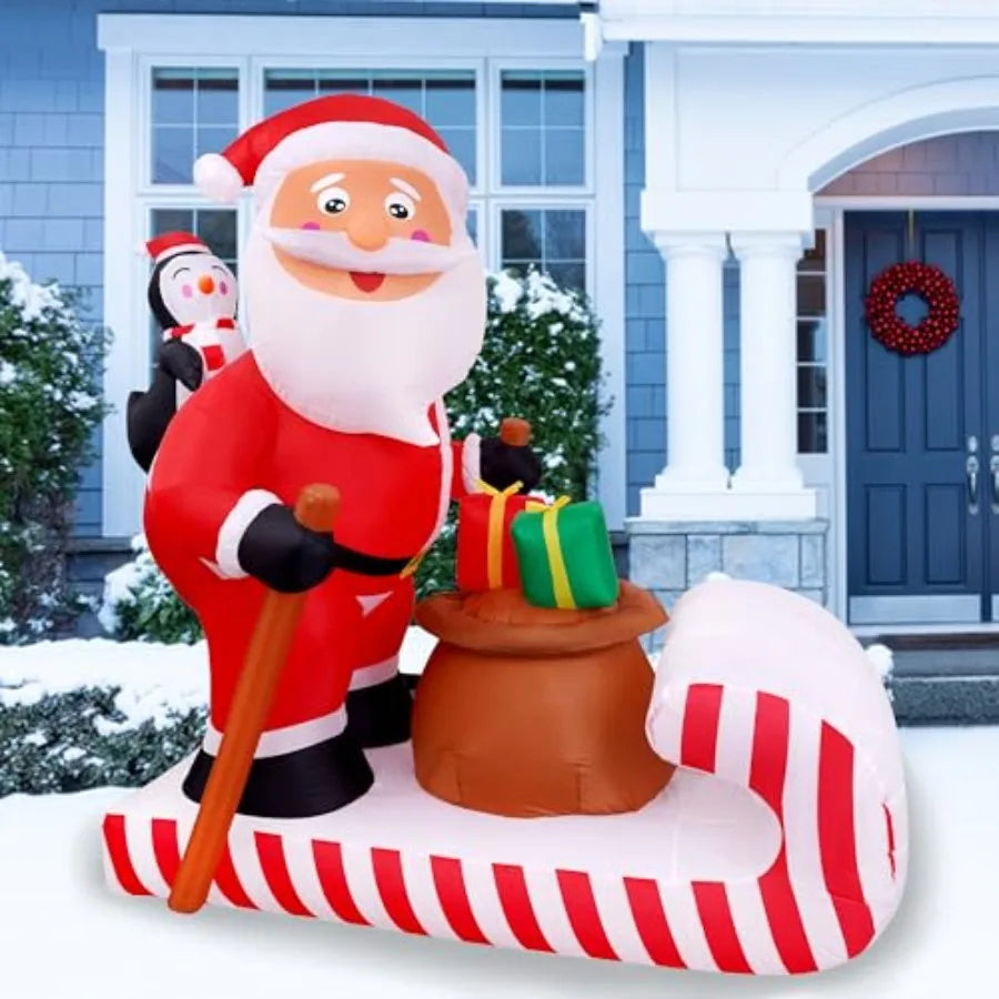 6.5FT Christmas Inflatable Santa Rides a Sledge Decoration with Builtin LED Lights for Outdoor Yard Holiday Decor Perfect for P