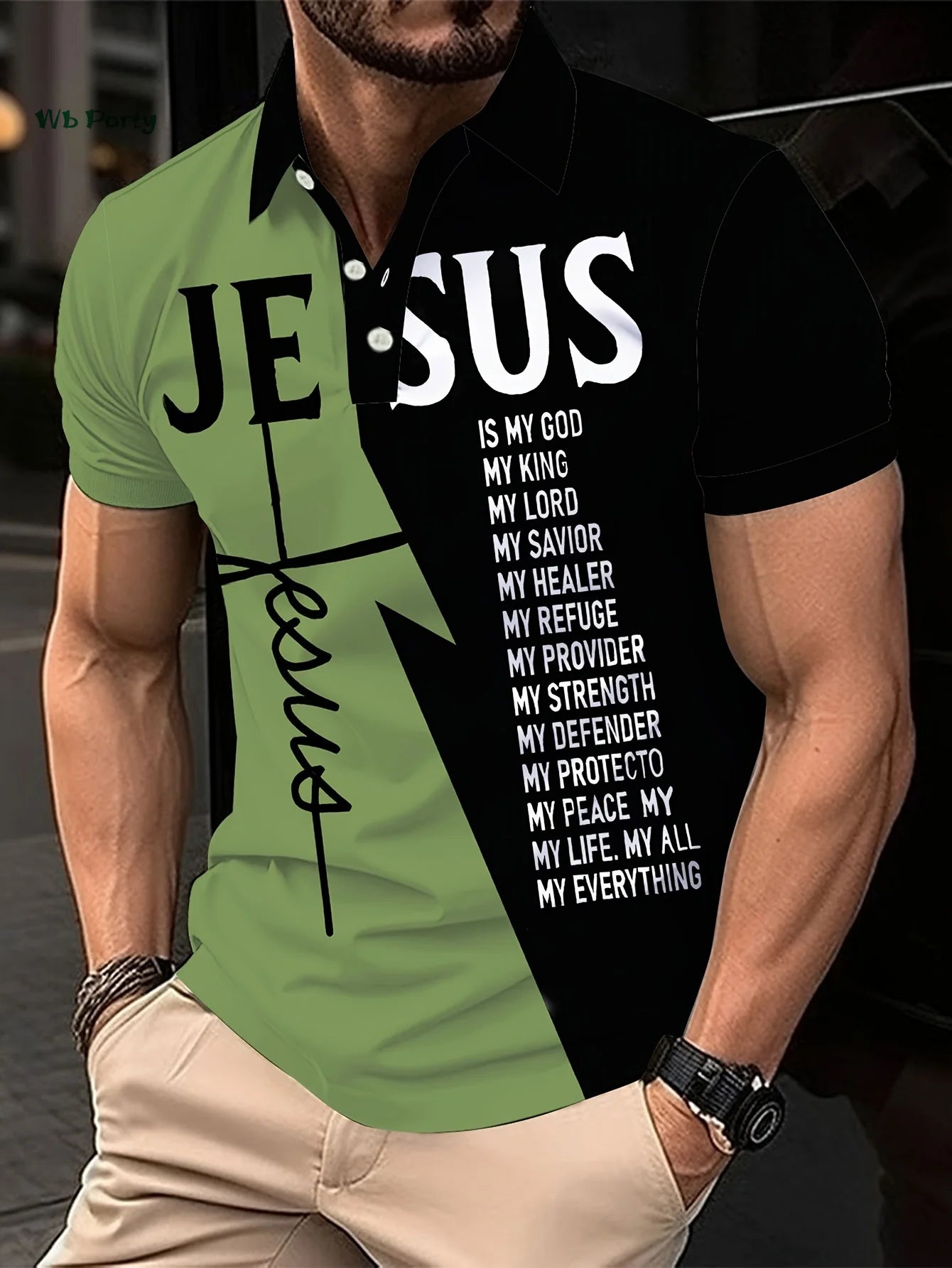 Men's Short Sleeve Lapel Polo Christian Text Printed Colorblocked Shirt Easter Clothing Summer Outdoor Casual Button down Tops