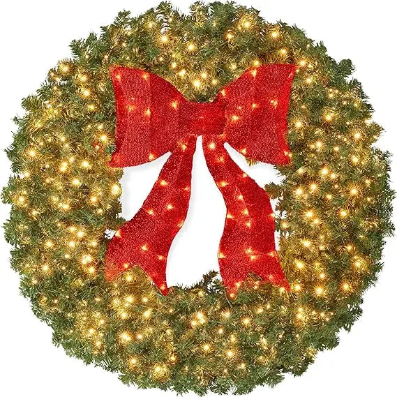 30 Inch Large Pre-lit Artificial Fir Christmas Wreath with Red Lights - Door and Mantel Holiday Decoration Accent