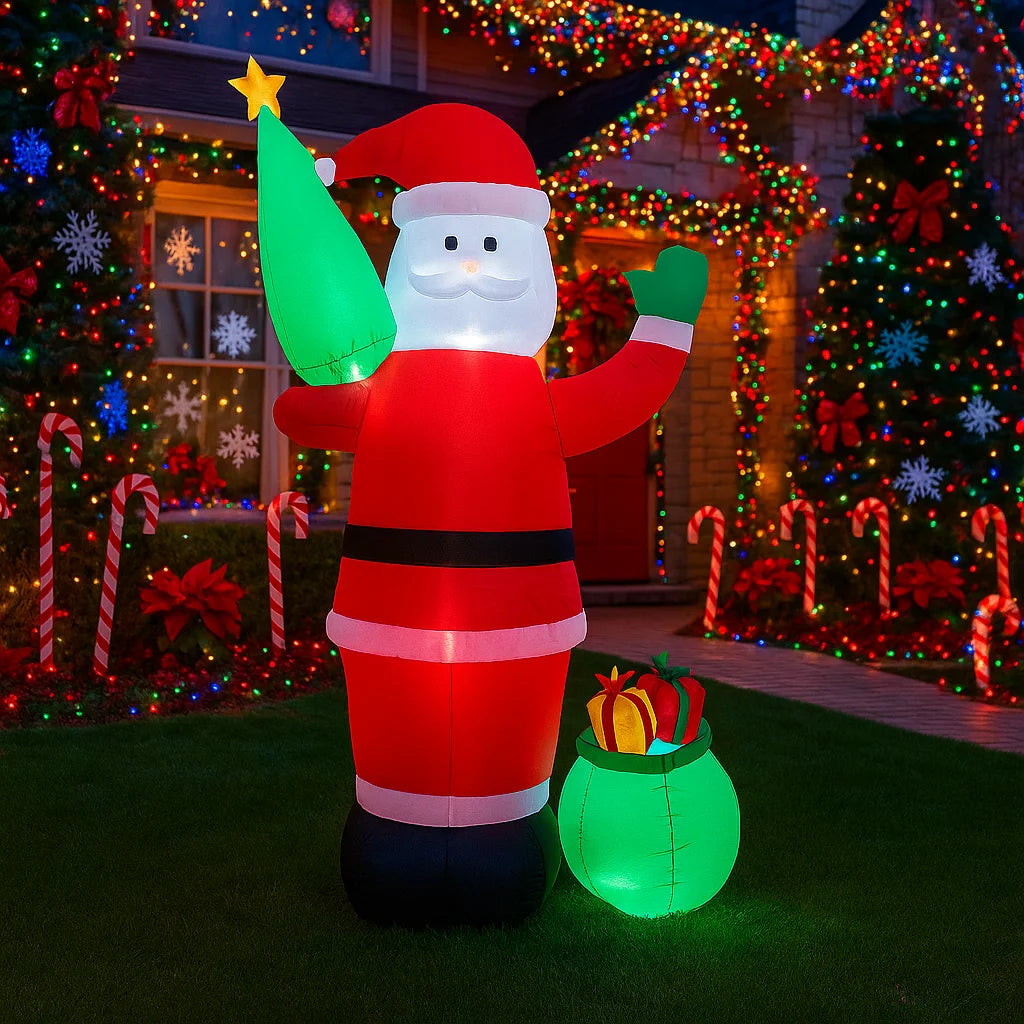 7.8FT Outdoor Holiday Inflatable Decoration Santa Claus Christmas Tree Christmas Yard Decorations Xmas Home Ornaments Lights