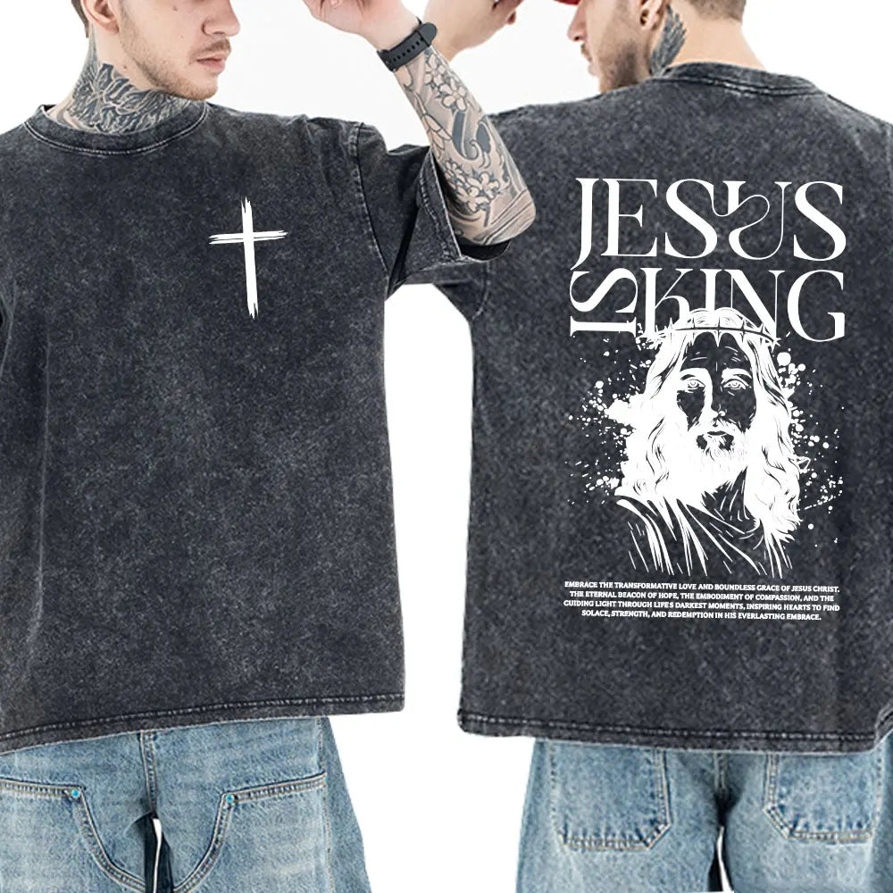 Christian Jesus Faith Bible Verse Washed T-shirts Men Women Clothing Fashion Vintage Oversized T Shirts Casual Cotton T-shirt