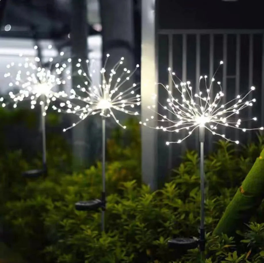 New LED Solar Ground Mounted Fireworks Lights Outdoor Waterproof Holiday Garden Decoration Dandelion Atmosphere Lawn Lights