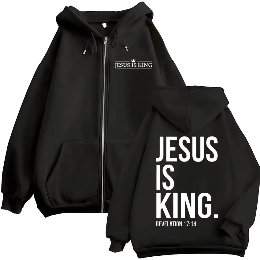 Jesus Is King Christian Bible Verse Zipper Hoodies Men Women Clothing Fashion Harajuku Zip Up Sweatshirts Fleece Casual Pullover