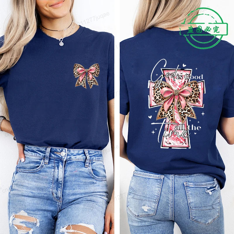 God Is Good All The Time Trend Women Fashion Clothing Graphic T-shirts Clothes Boho Christian Bible Verse Print Shirt Casual Tee