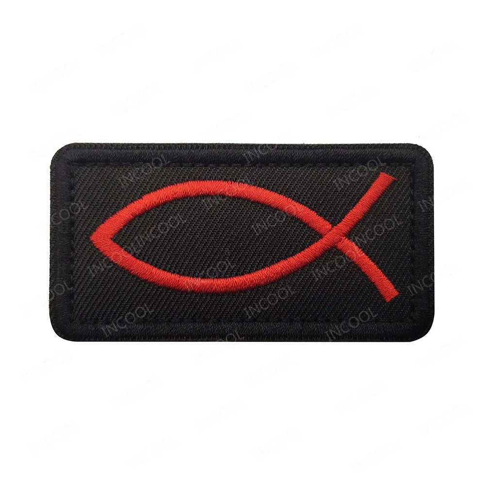 Jesus Fish Embroidered Patches God Christian Cross Sign Strip Embroidery Shoulder Appliqued Hook Loop Chevron For Clothing Cap