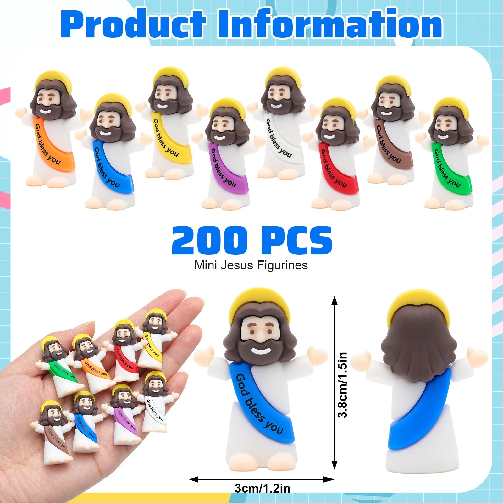 100/200PCS Multicolor Mini Jesus Figurines – God Bless You Christian Decor for Jesus Challenge, Social Games, Parties, and East