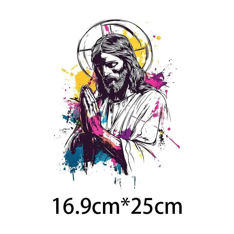 25cm Jesus Prayer Love Heat Transfer Stickers Iron On T-shirt and Canvas Bag DIY Decoration Christian Clothing