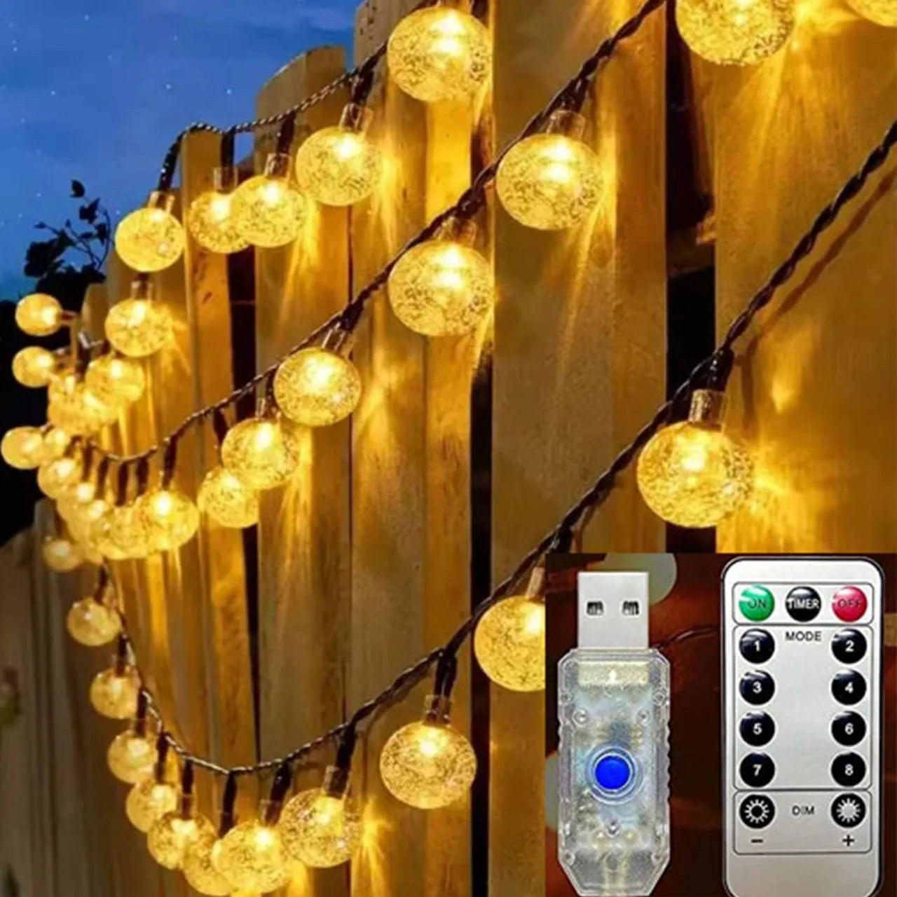 10M USB LED Globe String Lights Christmas Crystal Ball Fairy Lights IP65 Waterproof for Outdoor Garden Wedding Party Decorations