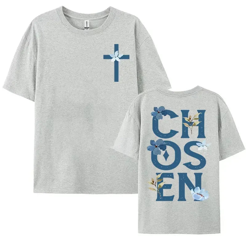 2025 Chosen Floral Aesthetic Bible Verse 100 Pure Cotton Printing T-shirts Trendy Christian Clothing Men's Fashion Retro Style