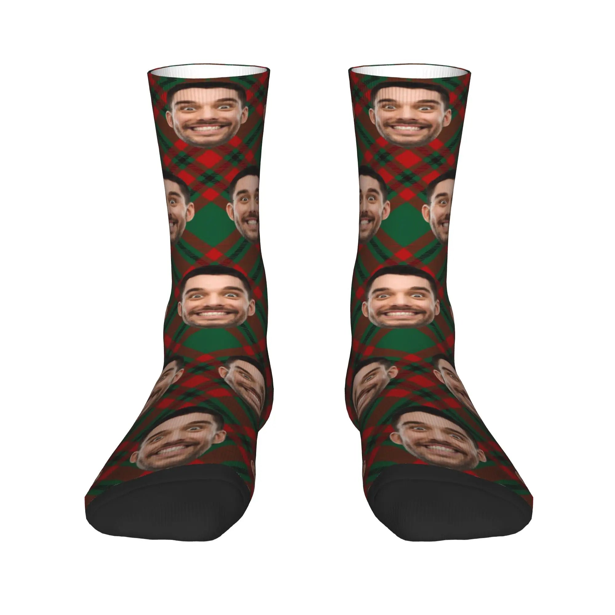 Personalized Christmas Gift Socks Custom Face Xmas Elements Stars Lights Red Unique for Friends Couple Family