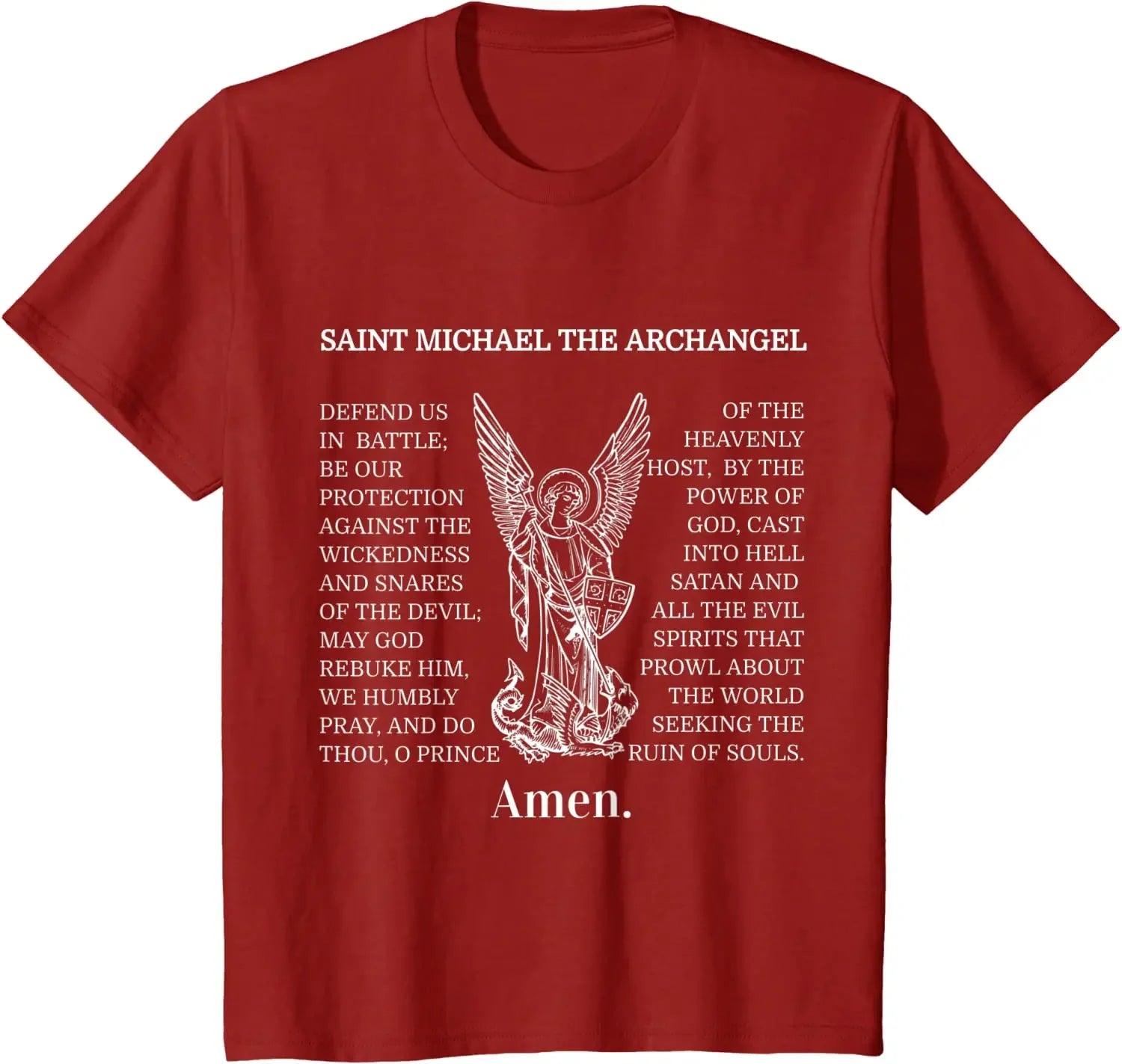 Saint St Michael Prayer Men T-Shirt Catholic Archangel Christian Shirt Short Sleeve Casual Cotton O-Neck Men Clothing  Tshirt