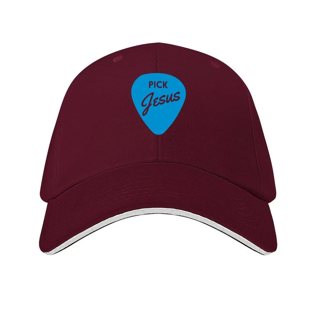 Pick Jesus, guitar pick, Christian Clothing Baseball Cap Golf Wear Luxury Cap Snap Back Hat Visor Mens Hats Women's