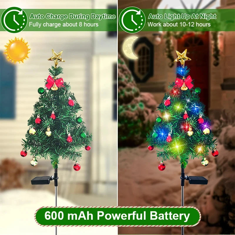 LED Solar Christmas Tree Decor Lights Outdoor Waterproof Garden Lawn Xmas Tree Stake Light For Pathway Yard Christmas Decoration