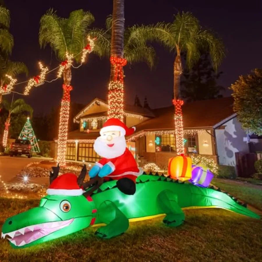 Shappy 6ft Large Inflatables Christmas Alligator Blow up Alligator LED Lighted Xmas Decorations Outdoor Christmas Blow up Yard