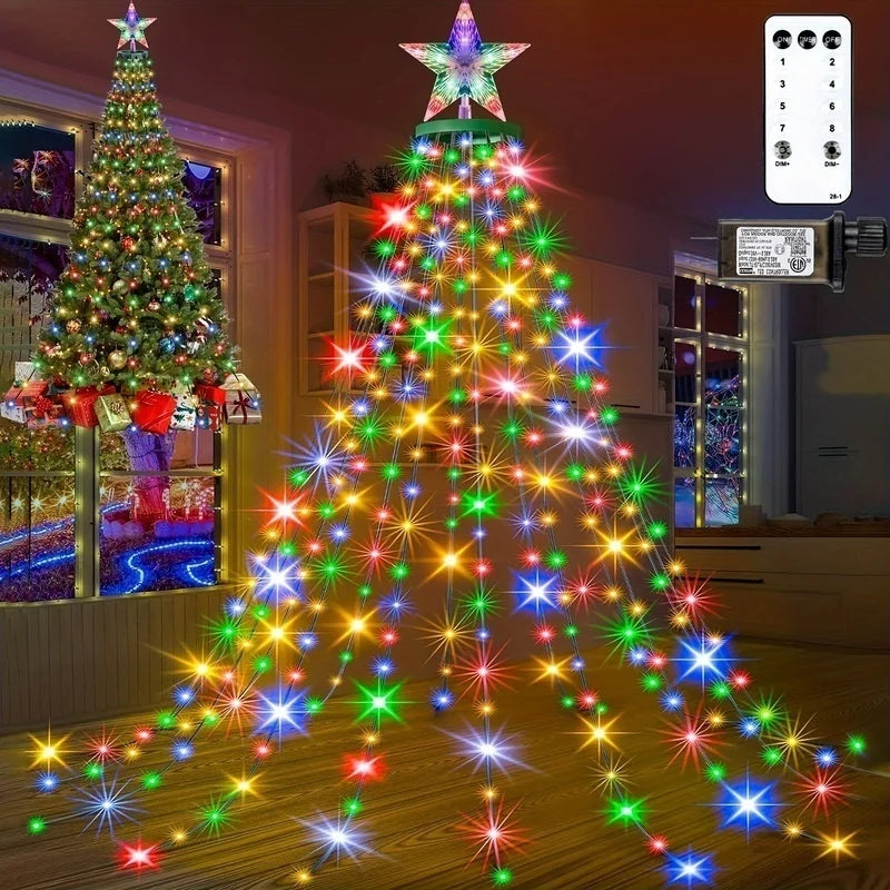 HYGX Christmas Tree Light Strip with Rings, 400 LED Christmas String Lights with Star Top, 6.6 Feet x 16 Rows of Fairy Lights