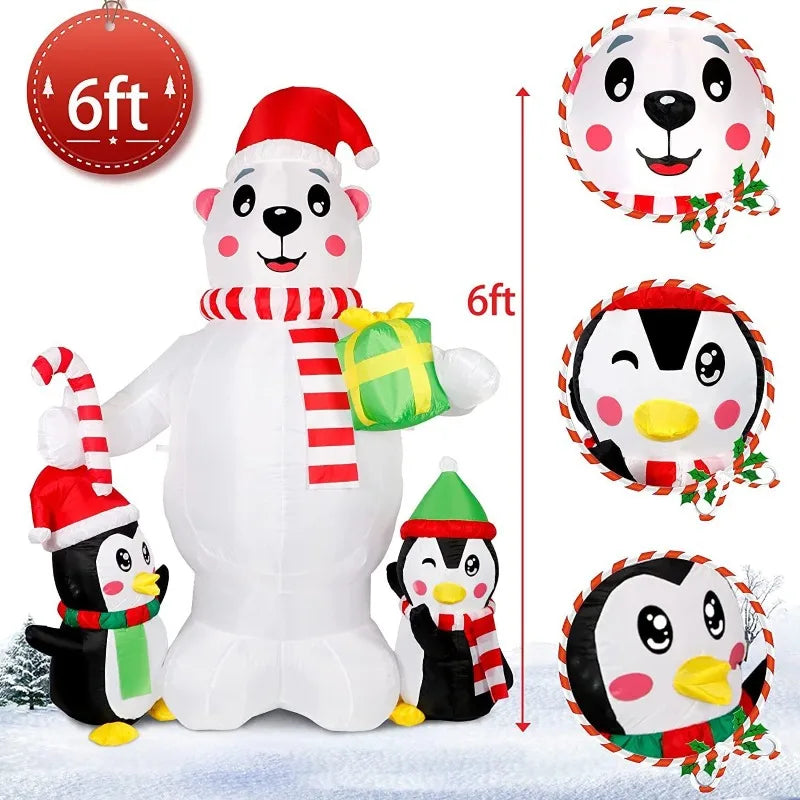Pinata Christmas Decorations 6FT, Light Up Polar Bear Penguin with LED Lights, Blow Up Outdoor Yard Decor for Xmas Indoor
