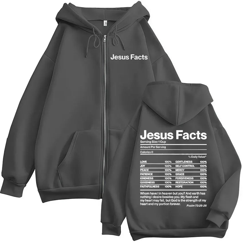 Christian Jesus Facts Bible Verse Zipper Hoodies Men Women Clothing Fashion Hip Hop Zip Up Sweatshirts Oversized Fleece Pullover