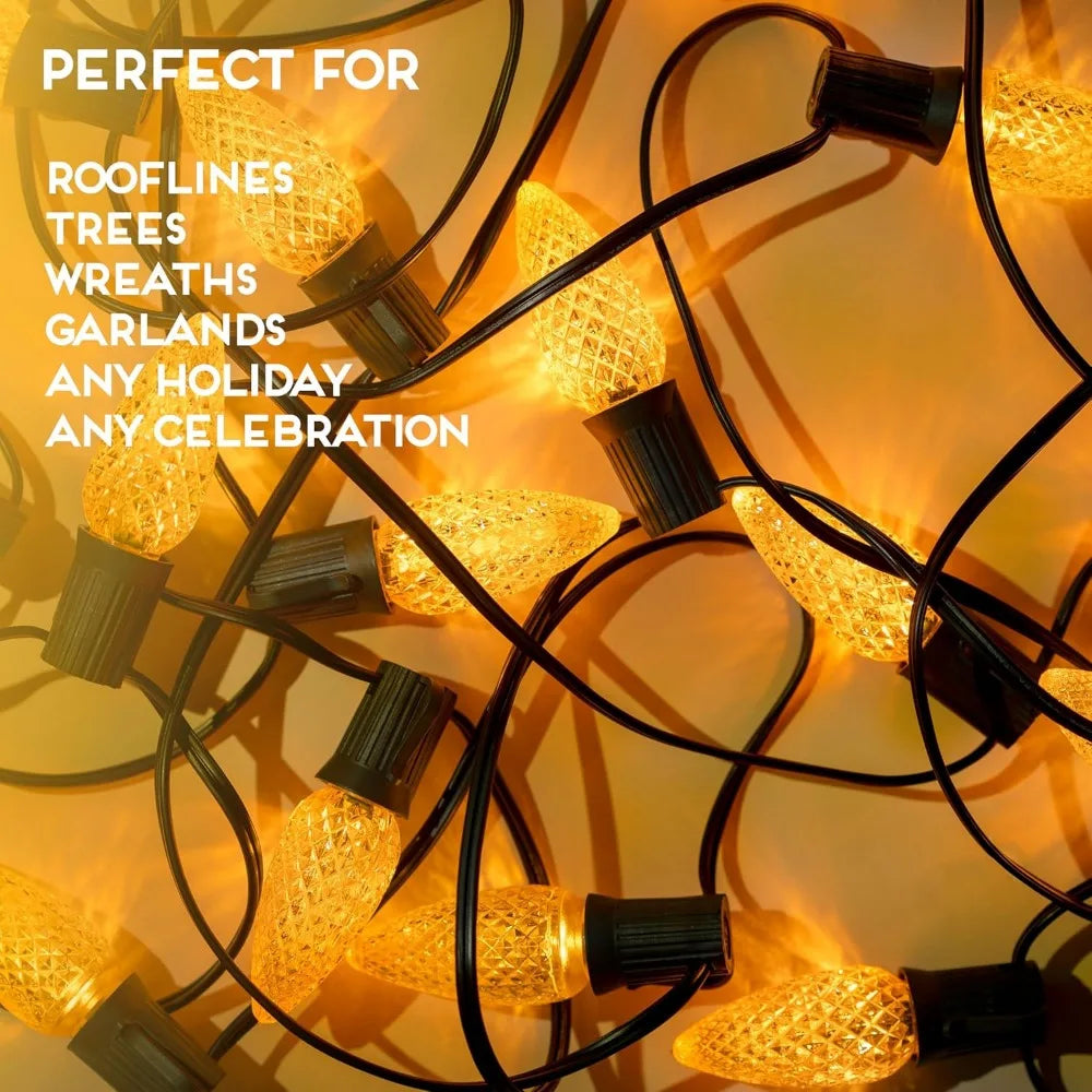 Yellow C9 Faceted LED Christmas Light Bulbs Set of 500 - Durable Indoor & Outdoor Replacement Bulbs for Holiday Decor