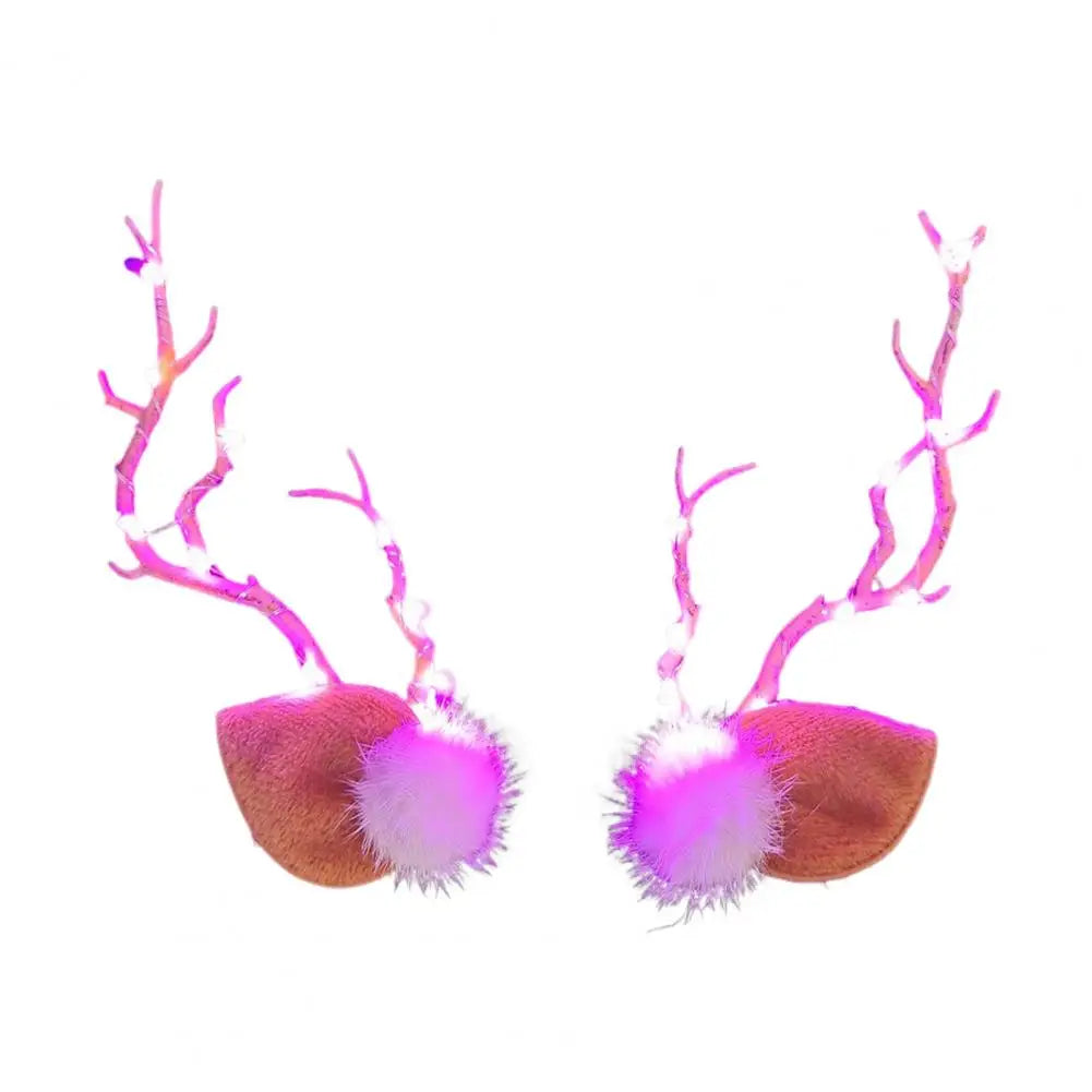1 Pair Hair Pins LED Light Antler Decor Luminous Hair Clips Lightweight Easy to Wear Hairpins Christmas Hair Accessories