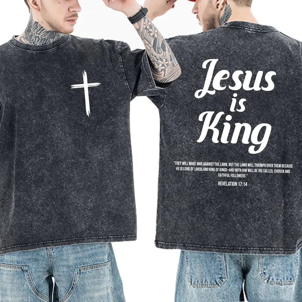 Washed Vintage Christian Jesus Bible Verse T-shirts Men Women Clothing Fashion Harajuku Cotton Short Sleeves Oversized T Shirts