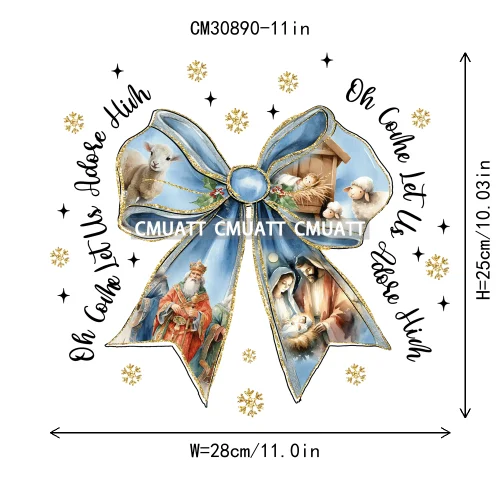 Coquette Jesus Glory To God In The Highest Christian Merry And Bright Christmas DTF Heat Transfer Stickers Iron On For Clothing
