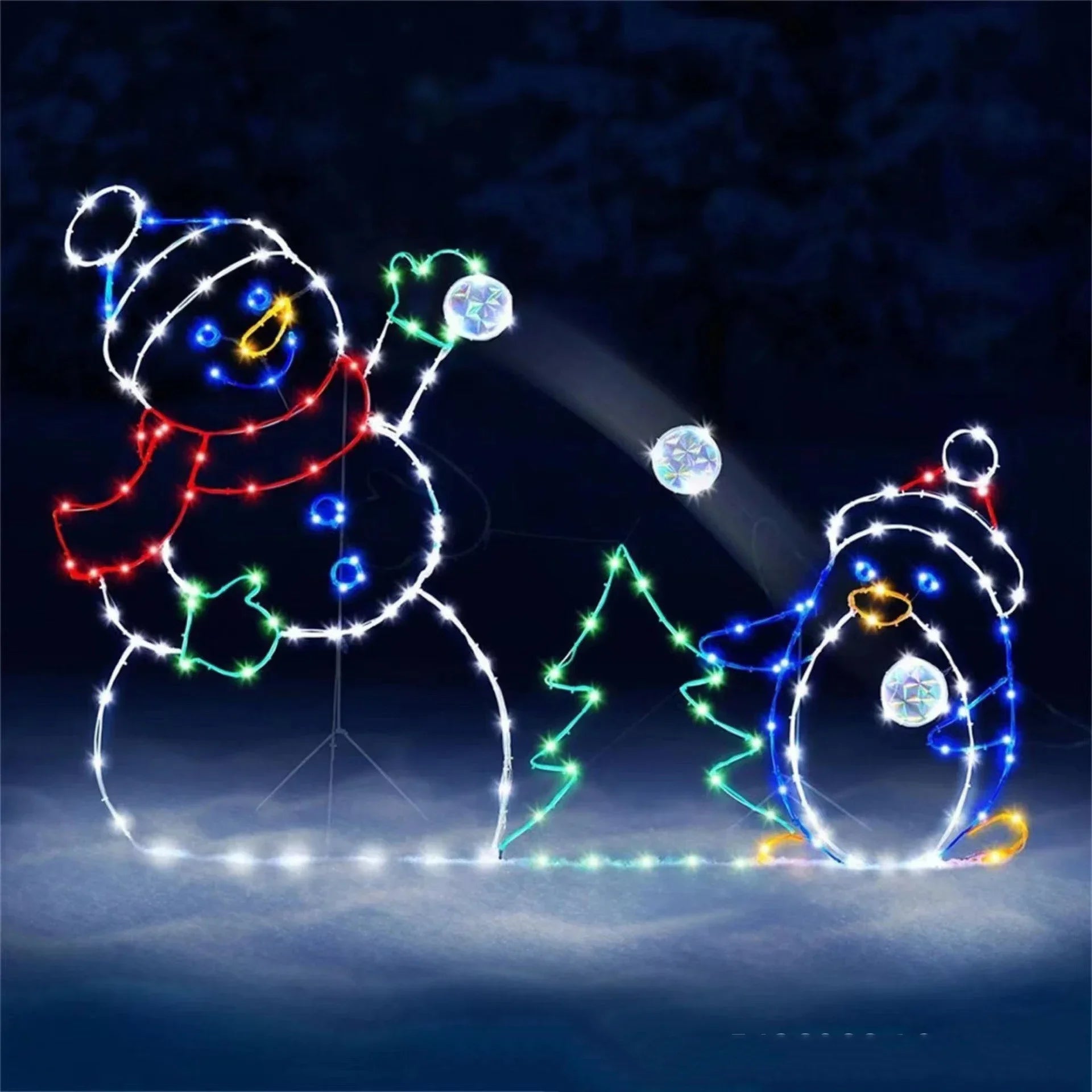 Animated Snowball Light LED Glowing Glitter Snowman Christmas Decor for Home Outdoor Garden Yard Xmas Ornament