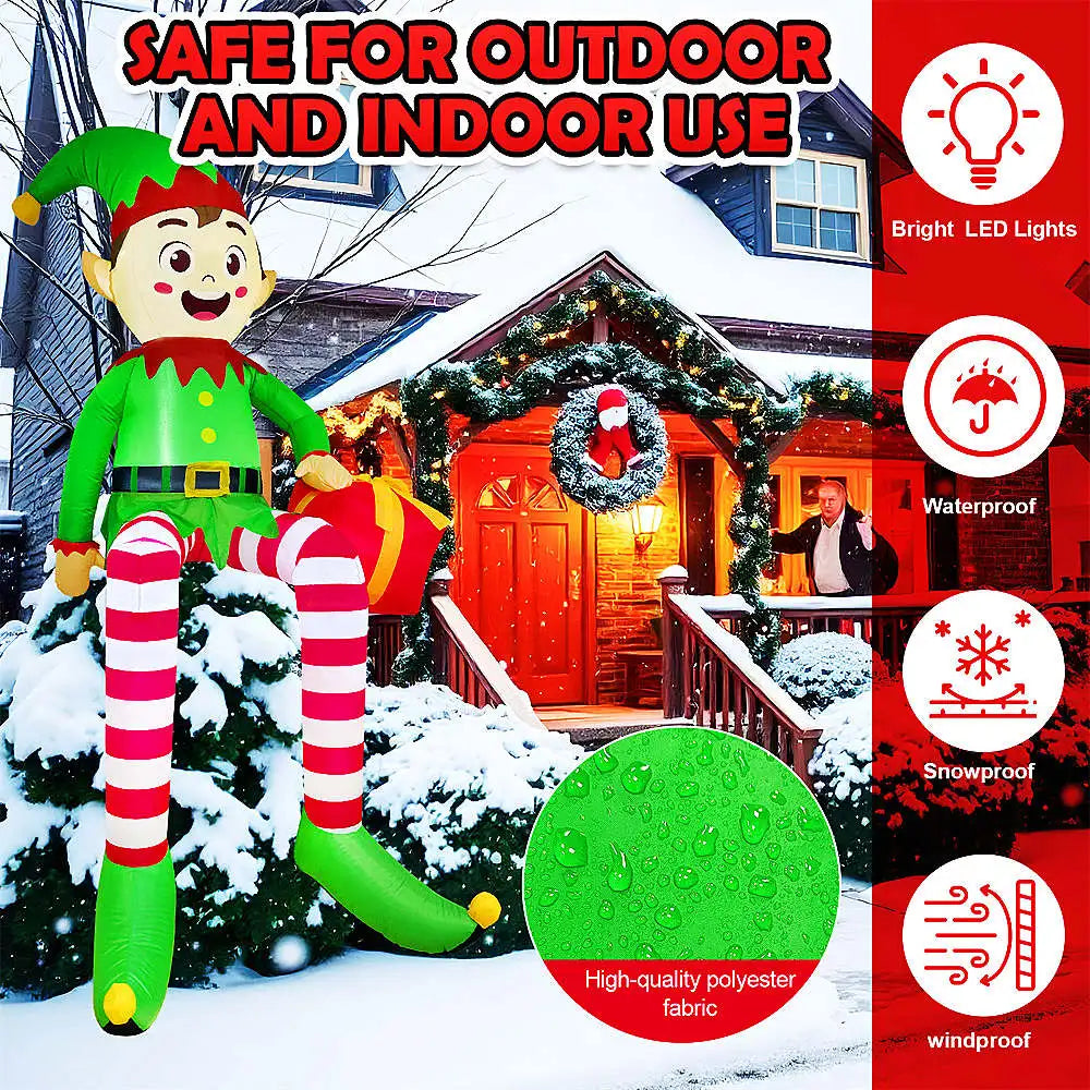 8FT/2.4M Christmas Inflatables Sitting Elf Outdoor Decorations with LED Lights for Xmas Outdoor Yard Garden Party Decor Gifts