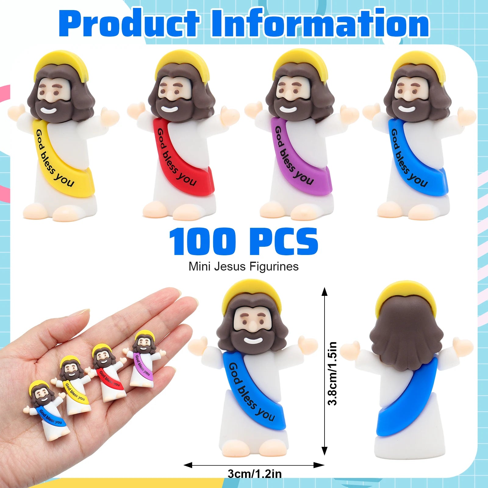 100/200PCS Multicolor Mini Jesus Figurines – God Bless You Christian Decor for Jesus Challenge, Social Games, Parties, and East