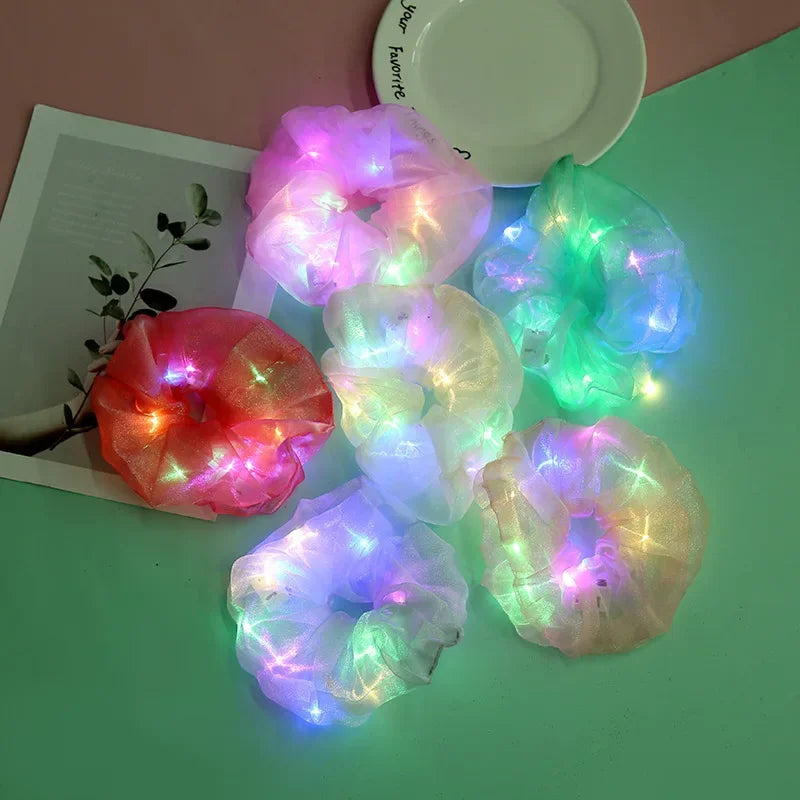20PCS Girl Women LED Scrunchies Light Up Hair Rope  Ties band Party Glow Birthday Daily Decoration  Festival Halloween Christmas