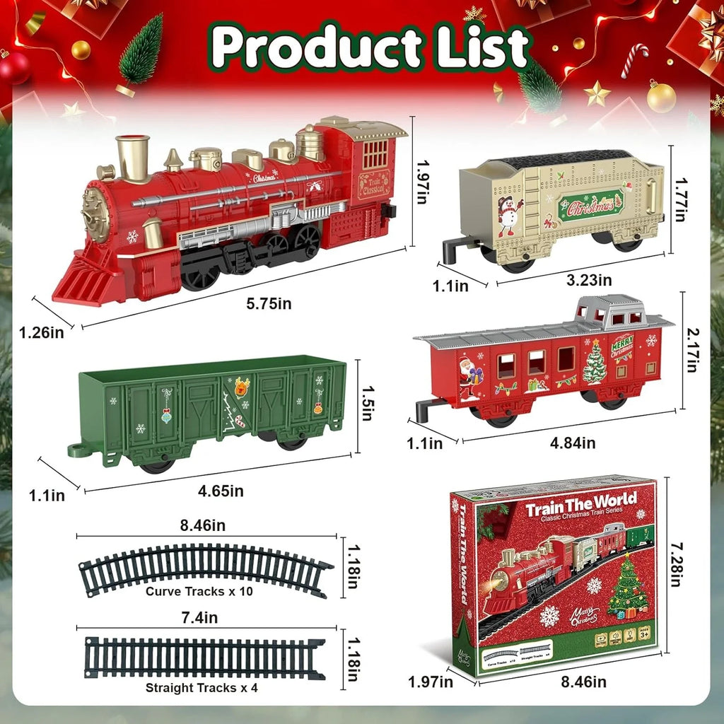 Electric Train Toys w/Locomotive Cars & Tracks for Under Christmas Tree Toddler Model Train Set w/Light & Sound Christmas Gifts