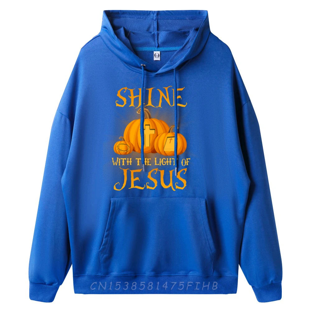 Shine With The Light Of Jesus Christian Halloween Pumpkin Camisas Basicas Hombre Men Clothing Sweatshirts Creative