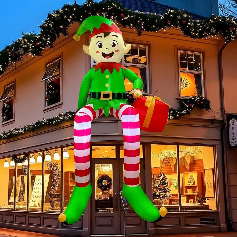 8FT Christmas Inflatables Sitting Elf Decoration LED Lights Kids Christmas Inflatable Toys Outdoor Courtyard Garden Decor Gifts