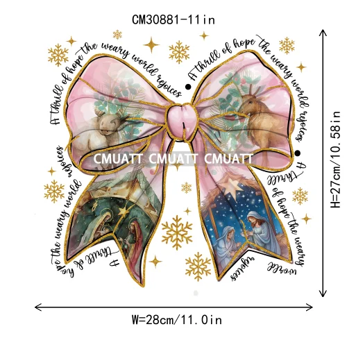 Coquette Jesus Glory To God In The Highest Christian Merry And Bright Christmas DTF Heat Transfer Stickers Iron On For Clothing