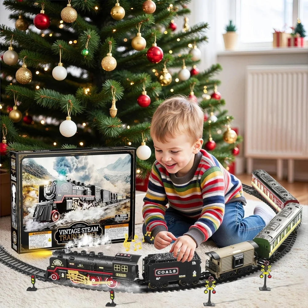 Electric Train Toy with Lights and Sound Train Set for Under Christmas Tree, Locomotive Train Model with Track Birthday Gifts