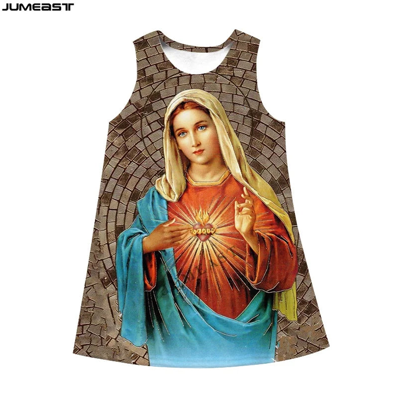 Jumeast 3D Virgin Mary Print Sleeveless Skirt Dress Christian Angel Graphic Summer Fashion Women's Nightdress Lolita Clothing