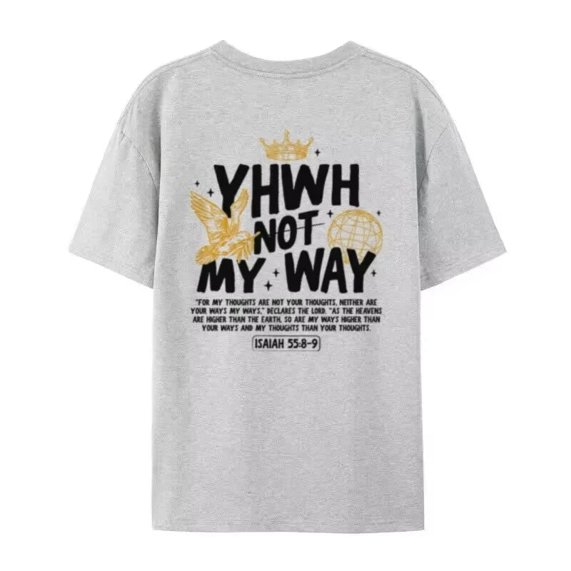 YHWH Back Print Bible Verse Graphic Tees Loose Streetwear Vintage T-Shirt God Faith T Shirt Cotton Women Men Christian Clothing