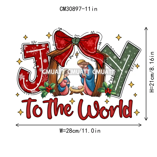 Coquette Jesus Glory To God In The Highest Christian Merry And Bright Christmas DTF Heat Transfer Stickers Iron On For Clothing