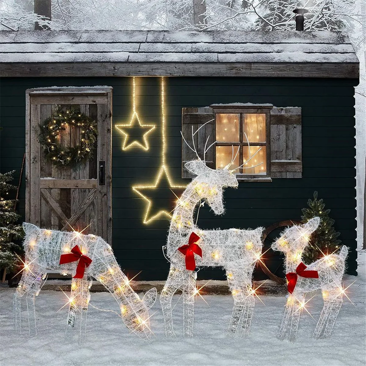 Christmas decorationLighted Christmas 2D Reindeers Outdoor DecorationsPre-Lit Light Up Xmas Rudolph & Santa Sleigh
