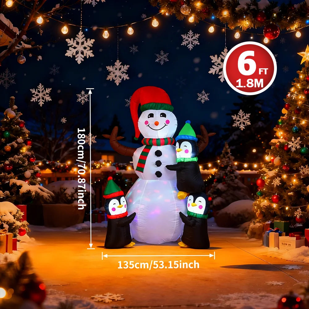 Christmas Inflatable Decorations - Branch Snowman, Santa Claus, Gingerbread Man, Gift Bag Snowman LED Light Lawn Decorations