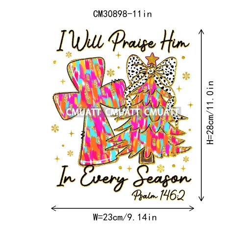 Coquette Jesus Glory To God In The Highest Christian Merry And Bright Christmas DTF Heat Transfer Stickers Iron On For Clothing