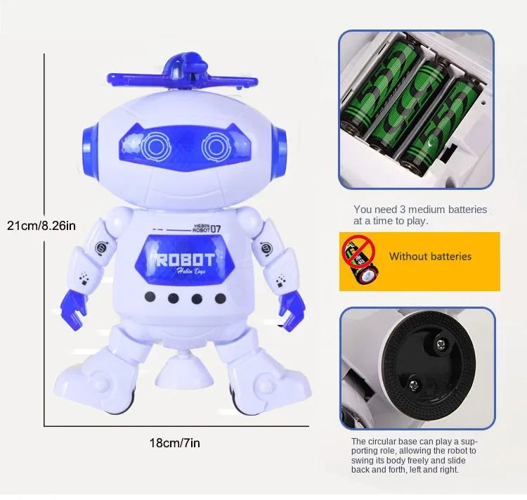 Kids Music Robot Toys Rotating Dance With LED Light Electronic Walking Interactive Toys for Boys Girls Baby Birthday Xmas Gift