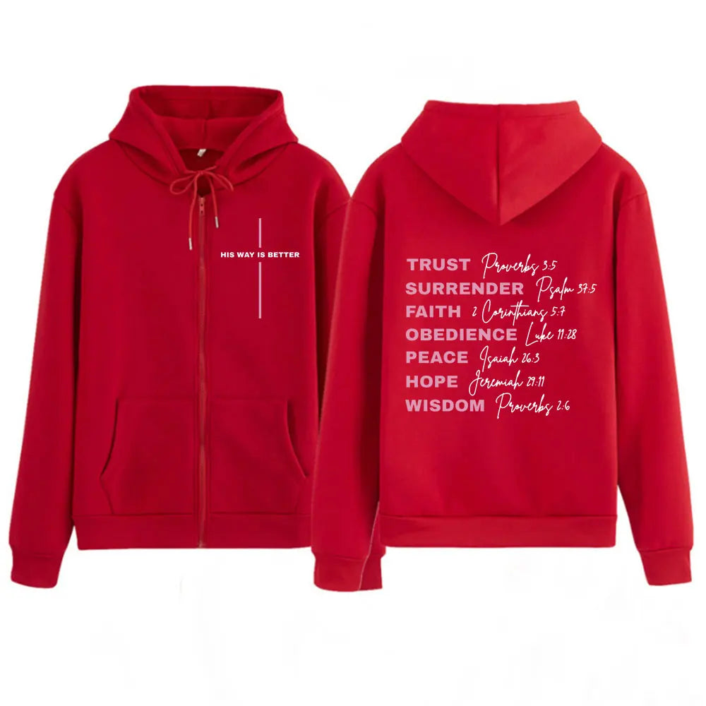 His Way Is Better Women's Christian Faith Fashion Graphics Zipper Sweatshirt Men Women Harajuku Clothing Hoodie Casual Jackets