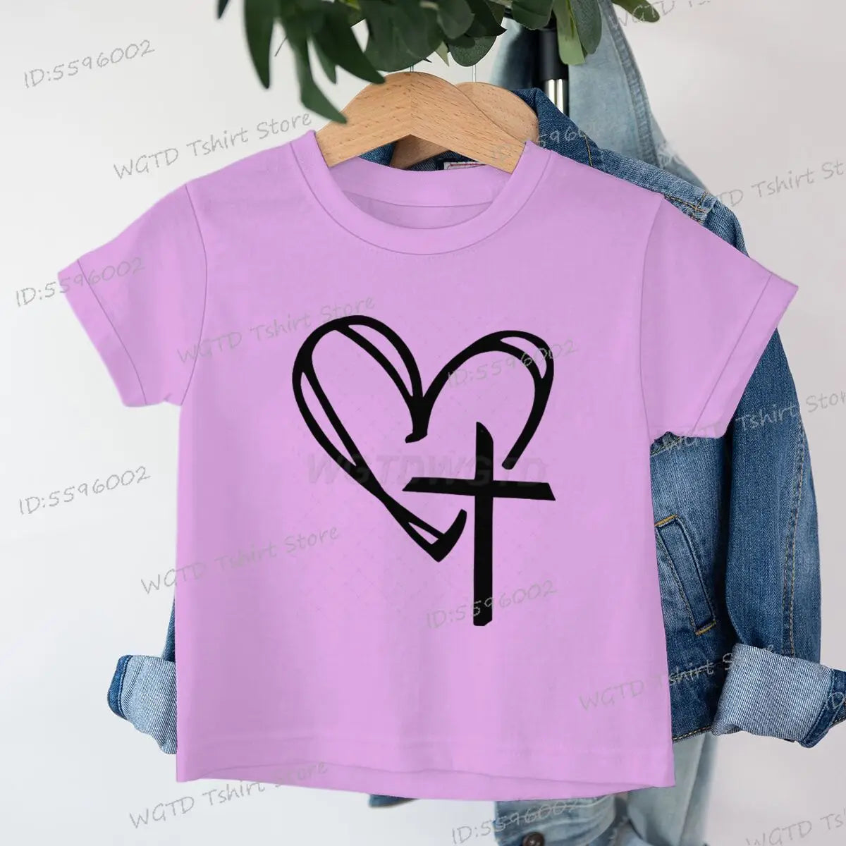 Children's Clothing Christian Heart Cross Glowing T-shirt Jesus Heart Cross Clothes Child Girl Boy Luminous Harajuku Kids Tops