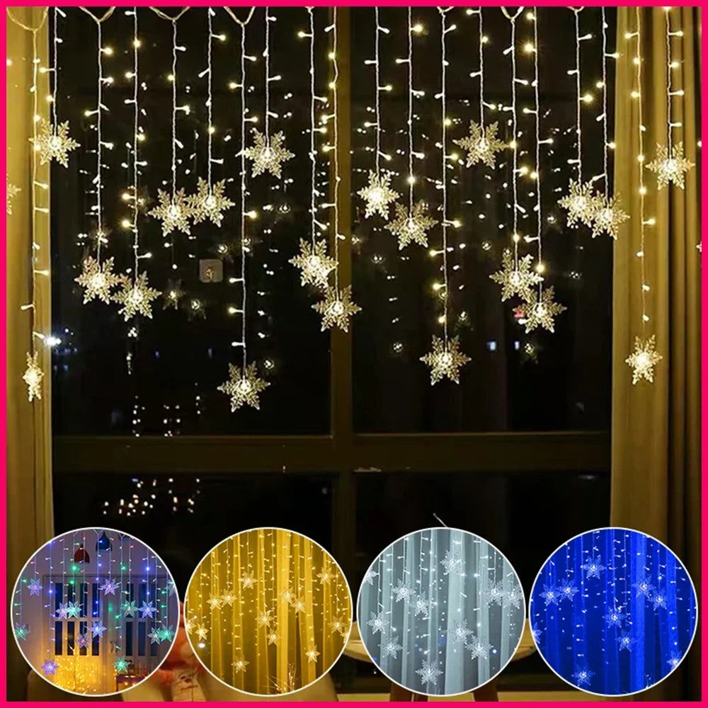 Christmas Lights Led Snowflake Curtain Garland Outdoor Fairy String Lights Holiday Party Garden New Year Decoration 2024