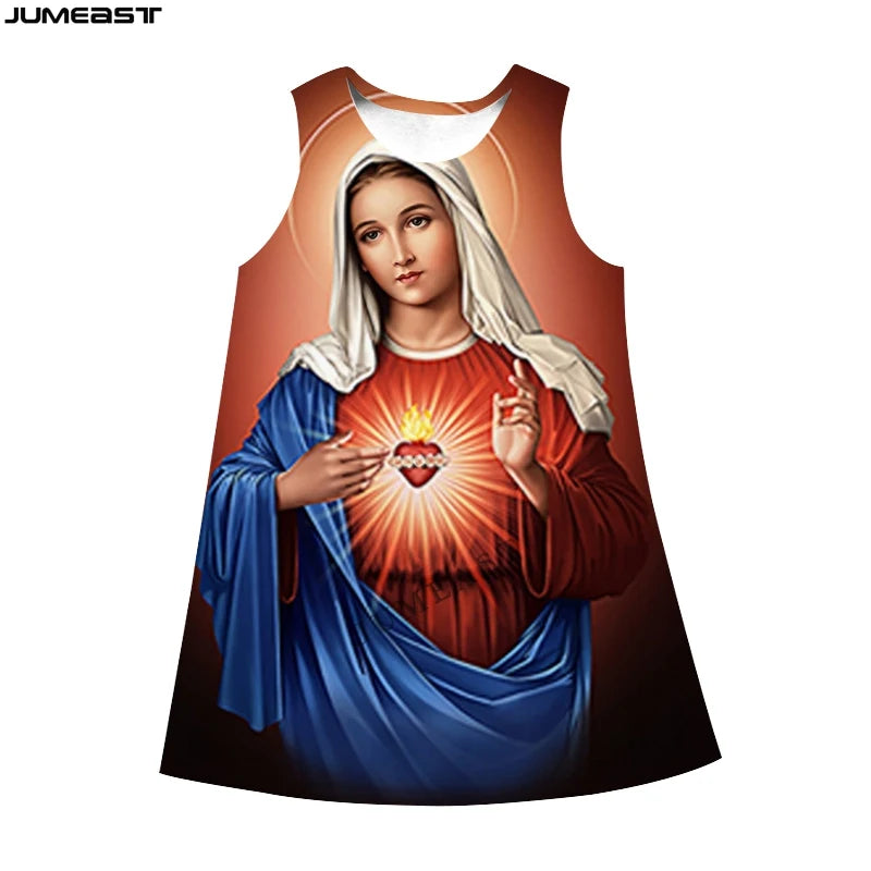 Jumeast 3D Virgin Mary Print Sleeveless Skirt Dress Christian Angel Graphic Summer Fashion Women's Nightdress Lolita Clothing