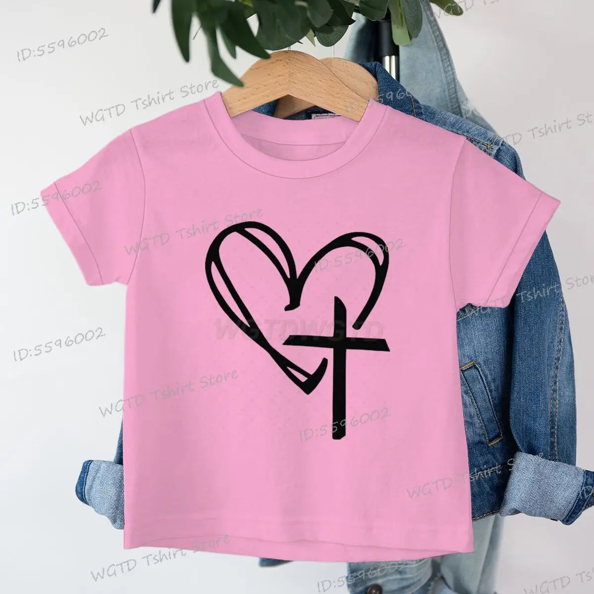 Children's Clothing Christian Heart Cross Glowing T-shirt Jesus Heart Cross Clothes Child Girl Boy Luminous Harajuku Kids Tops